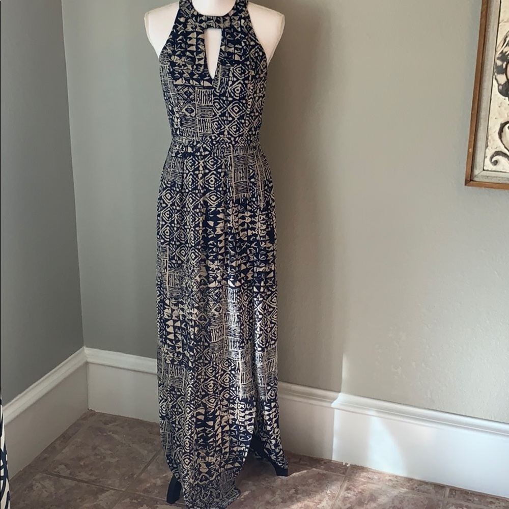 Navy blue and cream maxi dress